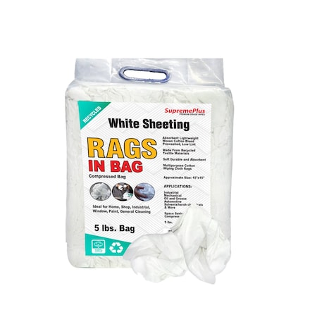 Supremeplus Recycled White Sheeting Cleaning Rags, 5 lbs. Bag SP-8049