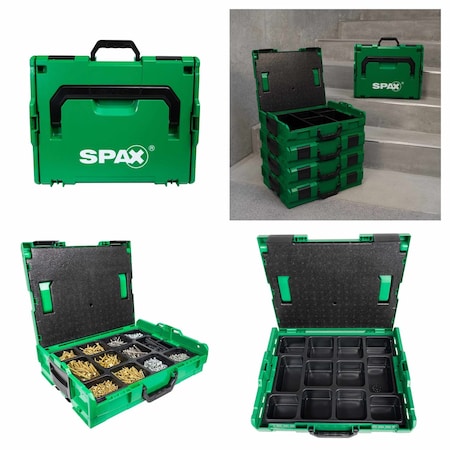 Spax L-Boxx Heavy-Duty Portable Storage Case Organizer 12 Compartments for Screws, Hardware & Small Tools 5109693010125