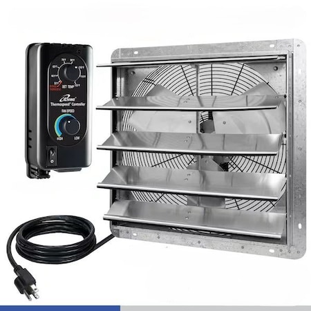 Iliving 20 in. Wall Mounted Shutter Exhaust Fan with Thermostat and Variable Speed controller, 3368 CFM ILG8SF20V-ST