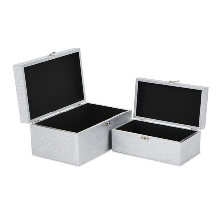 Homeroots Set of Two Silver Glass Wood And Shagreen Box With Lid, 2PK 489335