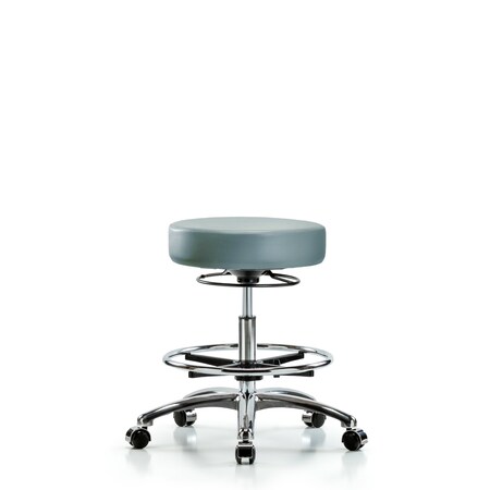 Blue Ridge Ergonomics Vinyl Stool, Chrome, Med Bench, Foot Ring, Casters, Storm BR-VMBSO-CR-CF-CC-8822