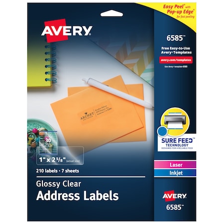 Avery Glossy Clear Address Labels, Sure, PK210 6585