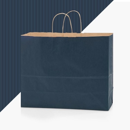 Nashville Wraps Navy Blue Shadow Stripe Kraft Bags, Vogue 16x6x13, 250PK NBSBV