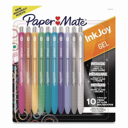 Paper Mate InkJoy Metallic Gel Pen, Retractable, Medium 0.8 mm, Assorted Ink, Assorted Barrel, 10PK 2208638