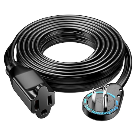 Maximm 15ft 14AWG 360 degrees Flat Plug Heavy Duty Extension Cord, Low Profile UL, Black ADW-S360-31F15-14B0