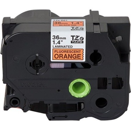 Brother Label Tape Cartridge, Black on Fluorescent Orange, Labels/Roll: Continuous TZeB61