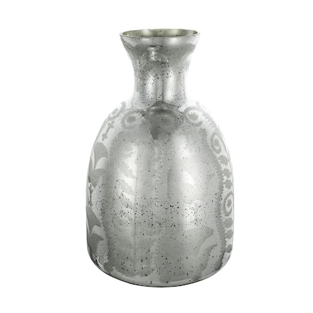 Homeroots 18" Antiqued Silver Floral Glass Table Vase 574271