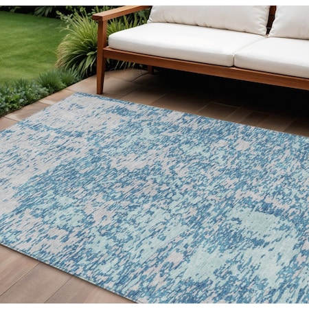 Homeroots 8' X 10' Teal Blue And Ivory Abstract Washable Indoor Outdoor Area Rug 612770