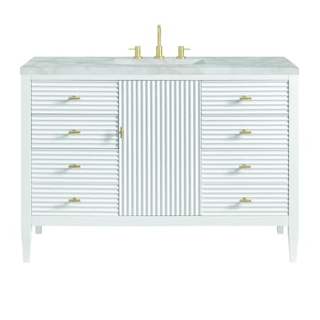 James Martin Vanities Myrrin 48in Vanity, Bright White w/ 3 CM Victorian Silver Silestone Top 485-V48-BW-FVSL