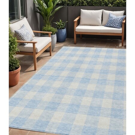 5' X 8' Sky Blue And Gray Plaid Washable Indoor Outdoor Area Rug