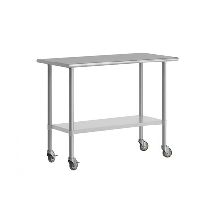 Flash Furniture Rawcliffe Work Table, 18 Gauge Stainless Steel Top Shelf, Undershelf and 4 Casters w/2 Locking NH-WT-2448-CAS-GG