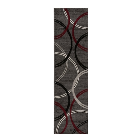 World Rug Gallery Modern Wavy Circles Design Runner Rug 2 ft 7 in x 6 ft Red 377RED27X6