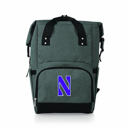 Picnic Time Family Of Brands NCAA Northwestern Wildcats On The Go Roll-Top Backpack CoolerHeathered Gray 616-00-105-436-0