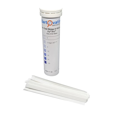 Bartovation Iron Test Strips for Measuring Fe2+ (Ferrous) or Fe3+ (Ferric), 0-100 ppm [Vial of 50 Strips] PWQ05V50