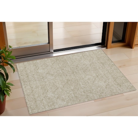 Homeroots 3' X 5' Taupe And Ivory Floral Washable Indoor Outdoor Area Rug 594671