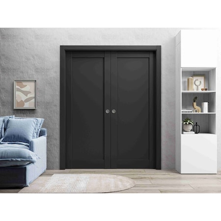 Sartodoors Sliding French Double Pocket Doors 36 x 80in, Quadro 4111 Matte Black, Kit Trims Rail Hardware QUADRO4111DP-BLK-36