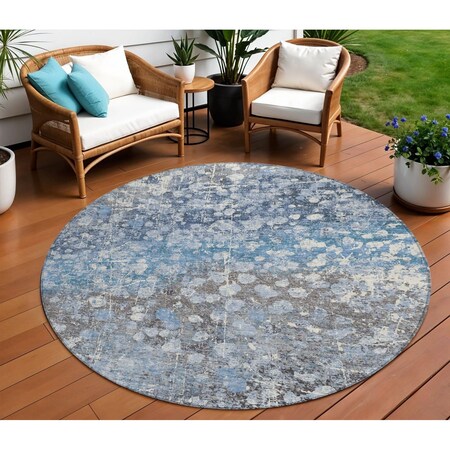 Homeroots 8' Blue And Gray Round Abstract Washable Indoor Outdoor Area Rug 631947