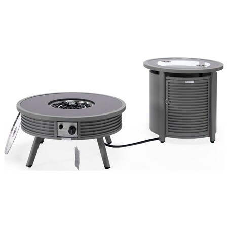 Leisuremod Walbrooke Patio Round Fire Pit and Tank Holder with Slats Design, Grey WGRS-29-24-GL