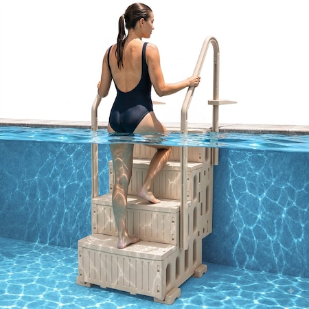 Vevor 4-Step Taupe Pool Ladder of Double Handrails Supports 400 lb for 48-54 In Pools U12 taupe