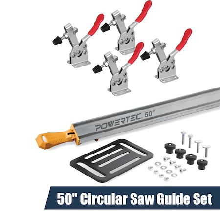 Powertec 50" Circular Saw Guide w/ Straight Edge, Quick Release Horizontal Toggle Clamps & Mounting Plate 72054
