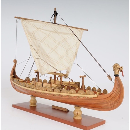 Homeroots 13" Wood Brown Solid Wood Hand Painted Model Boat Tabletop Sculpture 401957