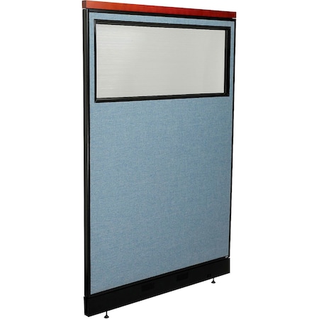 Global Industrial Interion Deluxe Office Partition Panel w/Partial Window and Raceway 48-1/4"W x 101-1/2"H Blue 695789DWNBL