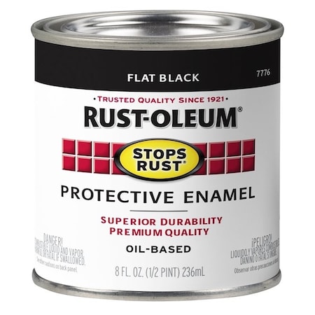 Rust-Oleum Stops Rust Enamel Paint, Oil, Flat, Black, 0.5 pt, Can, 50 to 110 sq-ft/qt Coverage Area 7776730