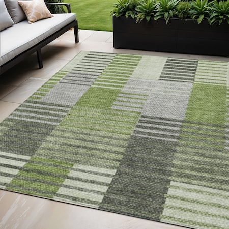 Homeroots 5' X 8' Green And Olive Green Striped Washable Indoor Outdoor Area Rug 581696
