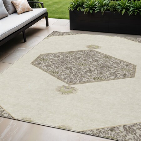 Homeroots 5' X 8' Ivory Beige And Gray Oriental Washable Indoor Outdoor Area Rug 598203