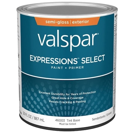 Valspar Expressions Select 4600 Latex Paint, Acrylic Base, Semi-Gloss Sheen, Tint Base, 1 qt 028.0046003.005