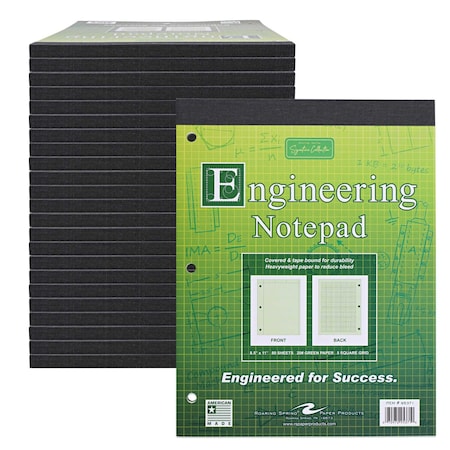 Signature Collection Case of Engineering Covered Notepads, 8.5"x11", 80 sht/book, Green Tinted, Heavyweight Backer Board, PK24 95371CS