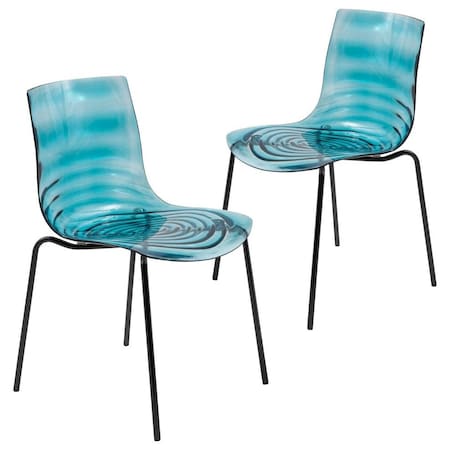 Leisuremod Astor Plastic Dining Chair with Black Steel Base in Transparent Blue, 2PK ACBL-20TBU2