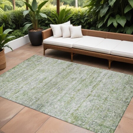 Homeroots 10' X 14' Artichoke Green And Ivory Striped Washable Indoor Outdoor Area Rug 604517
