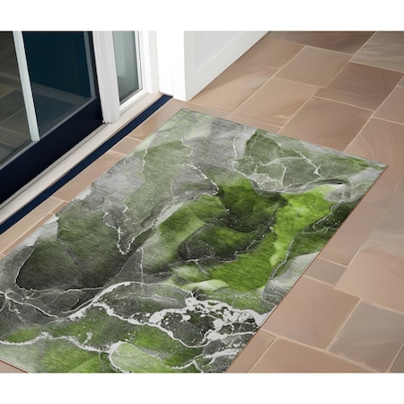 Homeroots 3' X 5' Green Abstract Washable Non Skid Indoor Outdoor Area Rug 559454