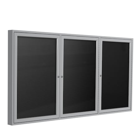 Ghent 3 Door Enclosed Flannel Letter Board, Satin Aluminum Frame, 3'H x 6'W, Black PA33672B-BK