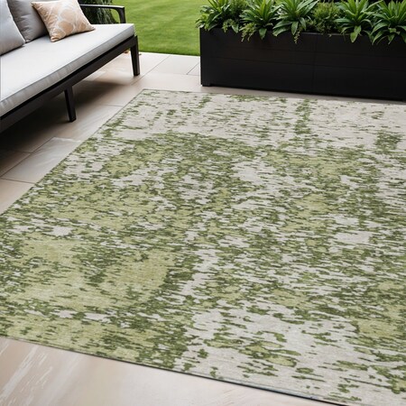 Homeroots 5' X 8' Olive Green And Ivory Abstract Washable Indoor Outdoor Area Rug 612762