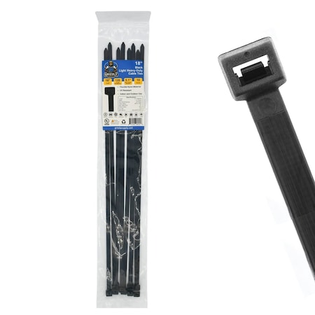 Grizzly Supply Cable Tie, 18 in L, 120 lb Strength, 4.7 in Max Bundle Dia, Nylon 6/6, UV Resistant, Black, 10PK GS-LHD18-120-0X