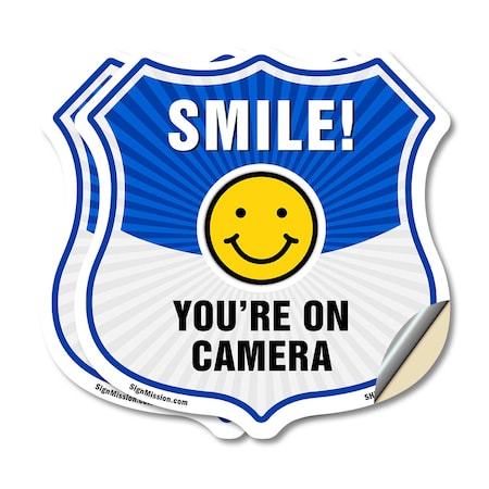 Signmission Smile You're On Camera Shield Sign Smile, 18 inch X 18 inch, Vinyl Decal, 2PK SHI-D-2PACK-18-463