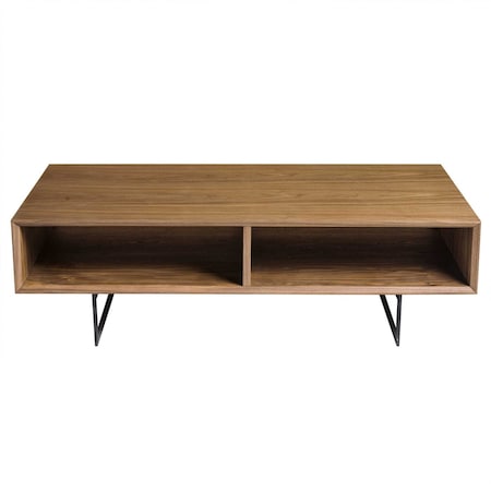 Homeroots 47" Brown and Black Wood And Metal Sled Coffee Table With Two Shelves 357531