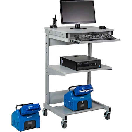 Global Industrial Mobile Powered Computer Cart w/2 Swappable LiFePO4 Batteries 506693GY2S