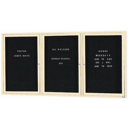 Aarco Enclosed Letter Board Directory w/ Powder Coated Ivory Aluminum Frame, 36''Hx72''W, 3 Doors ADC3672-3IV