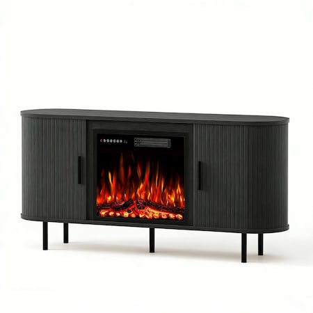 Homeroots 65in Black Wood Fireplace Entertainment Center With Fireplace 723789