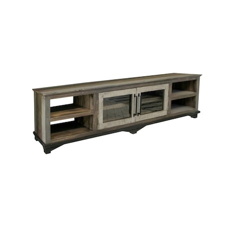 Homeroots 93" Brown Solid Wood Cabinet Enclosed Storage Distressed TV Stand 528768
