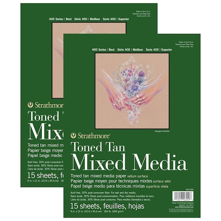Strathmore 400 Series Mixed Media Pad, Toned Tan, Glue Binding, 15 Sheet, 9x12 inch, 2PK P462-209