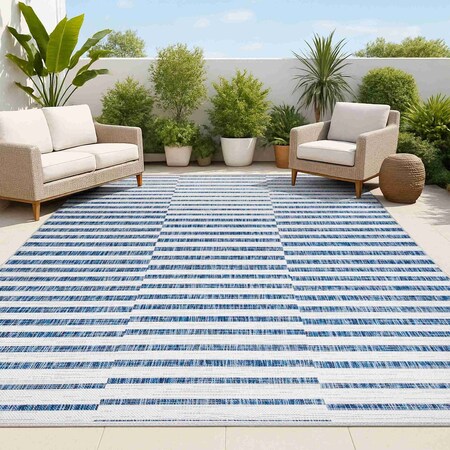Jonathan Y Sukie Modern Offset Stripe Ivory/Blue 4 ft. x 6 ft. Indoor/Outdoor Area Rug SMB133C-4