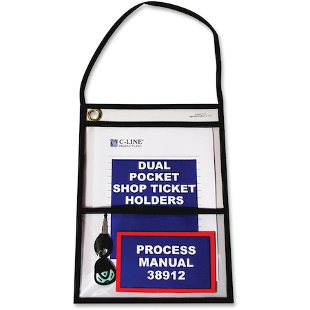 C-Line Products Two-Pocket Shop Ticket Holder w/Hanging Strap, Stitched, Clear, 9 x 12, 15/BX 38912