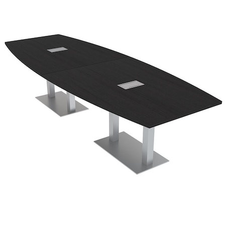 Skutchi Designs Boat Conference Table With Power Unit, 48 in W, 144 in L, Black HAR-BOT-48x144-DOU-U999ST19-ESIL