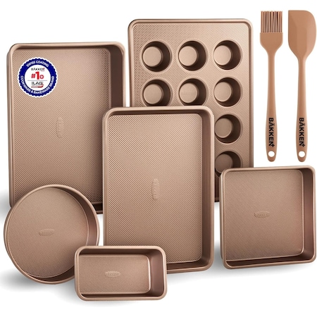 Bakken-Swiss 8-Piece Bakeware Set, Non-Stick Professional Pans, Multi-Sized, Muffin and Loaf Pans, Gold BKCWG8L