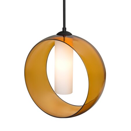 Besa Lighting Besa Plato Pendant, Amber/Opal, Black Finish, 1x 60W MAX E26 Base 1JT-PLATOAM-BK