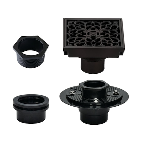 Kingston Brass 4" Brass Square Grid Shower Drain with Hair Strainer and Base Flange, Oil Rubbed Bronze BSFK9771ORB